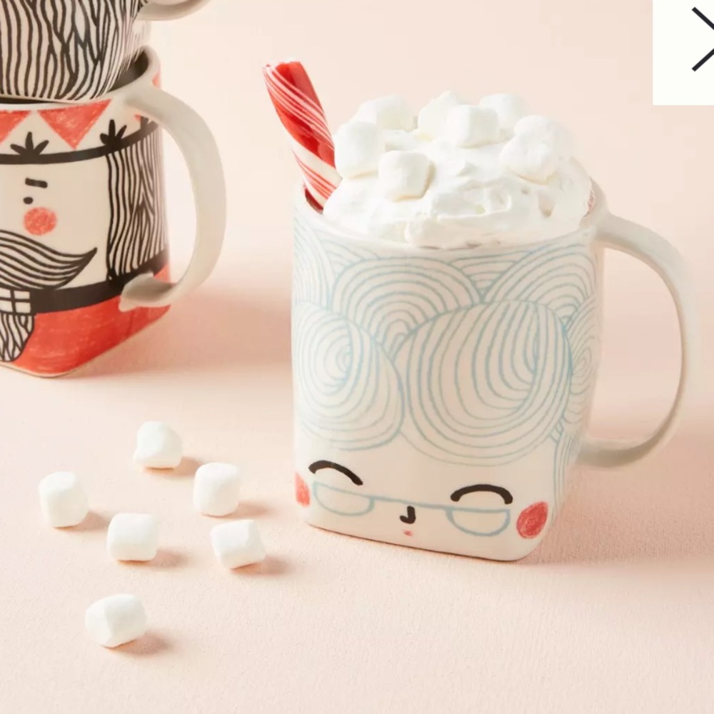 Anthropologie Krafty K Design Friendly Face Mug - Blue Haired Granny